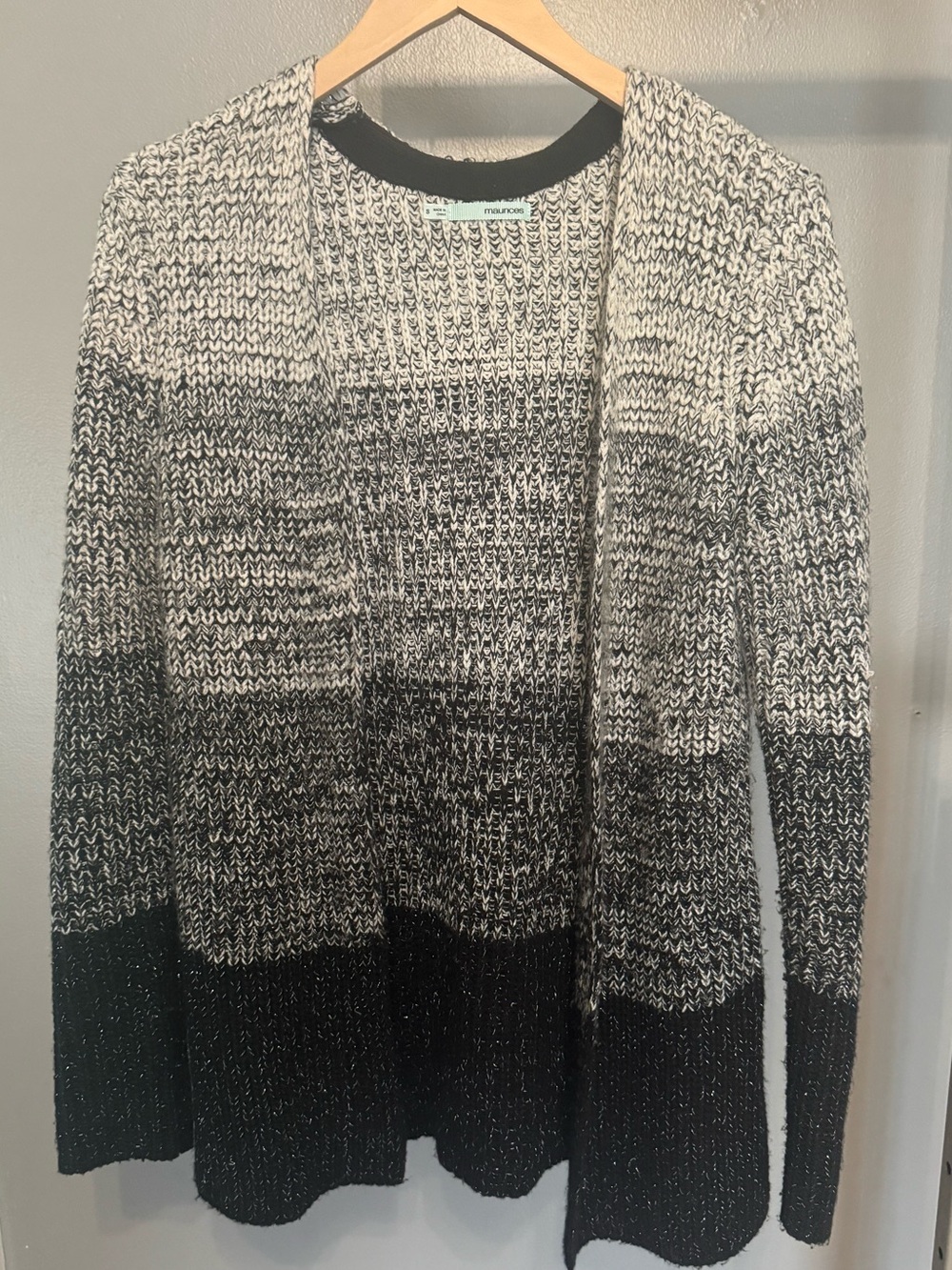 Maurices Black & White Ombre Open-Front Cardigan